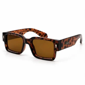 Tortoise shell square plastic sunglasses frame with brown lenses for men and women.