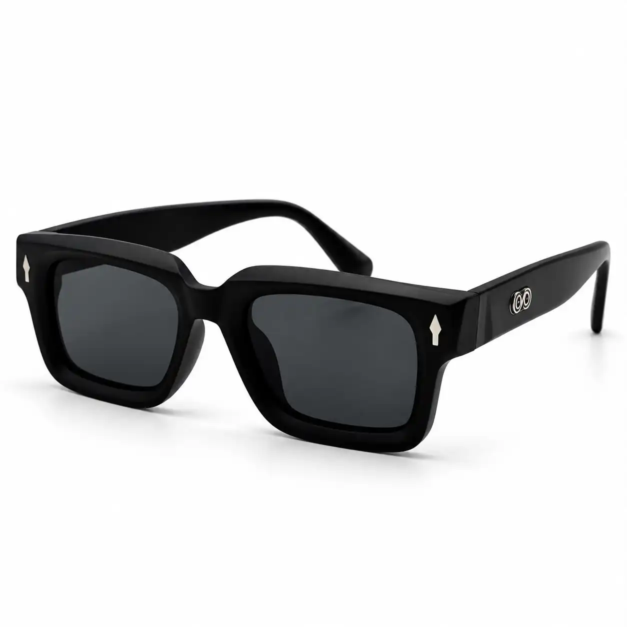 matte black square plastic sunglasses frame with dark lenses for men and women.