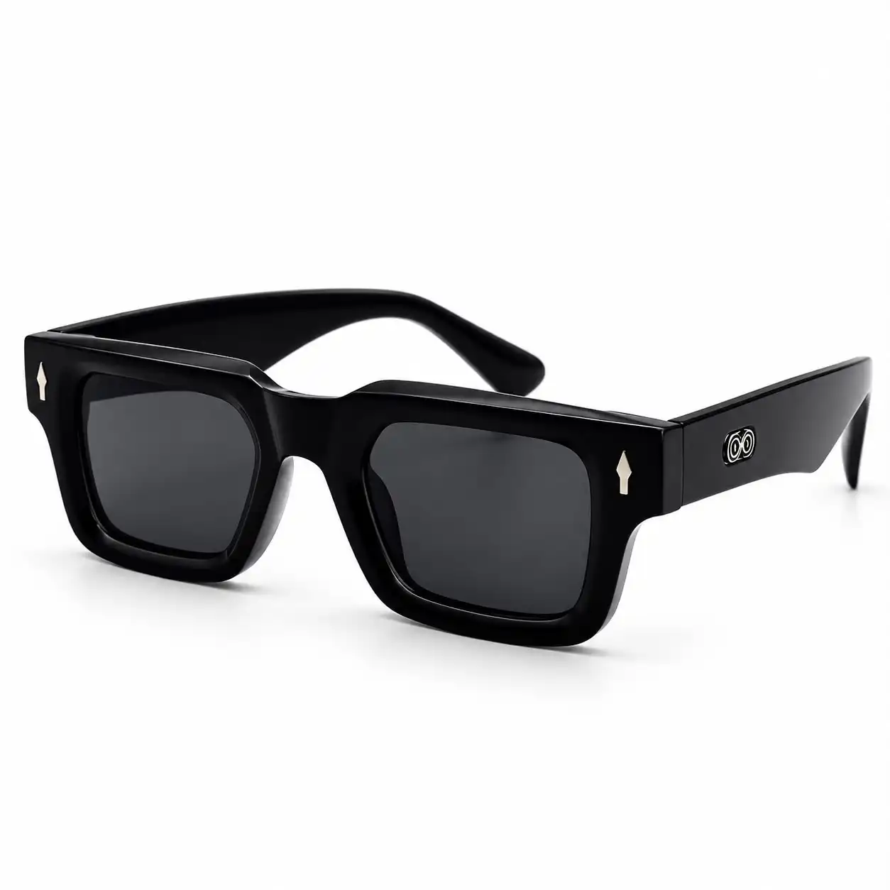 glossy black square plastic sunglasses frame with dark lenses for men and women.