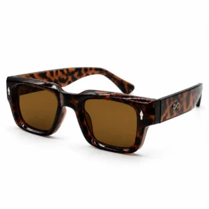 tortoise shell square plastic sunglasses frame with brown lenses for men and women.