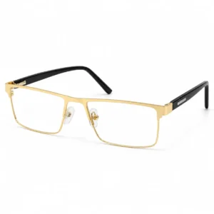 Gold full-rim rectangular frame with black temple tips, a premium executive eyeglasses option for men.