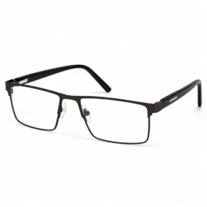 Dark brown full-rim rectangular frame with black temple tips, a sturdy executive eyeglasses option for men.