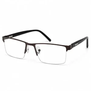 Brown semi-rimless rectangular frame with black temple tips, an executive eyeglasses option for men.