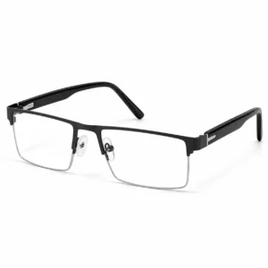 Gunmetal semi-rimless rectangular frame with a metal browline, an executive eyeglasses option for men.