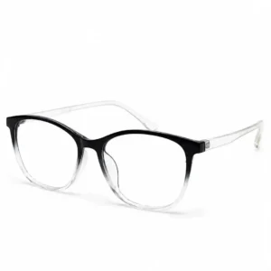 Black-to-clear gradient cat-eye full-rim frame with a soft angular shape, a stylish daily eyeglasses option for women.