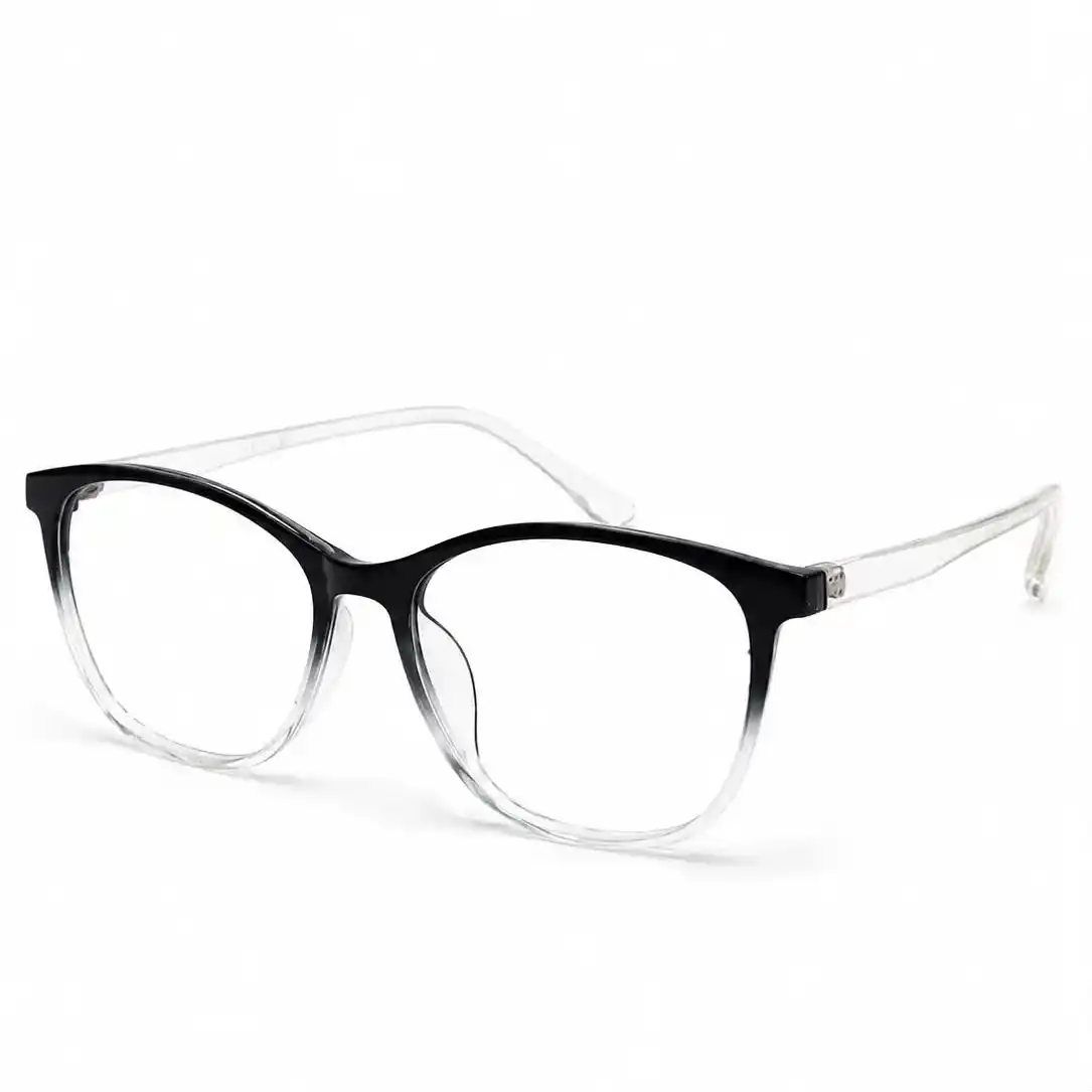 Black-to-clear gradient cat-eye full-rim frame with a soft angular shape, a stylish daily eyeglasses option for women.