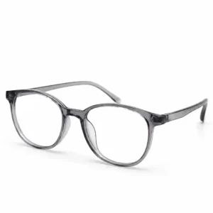 Translucent grey round full-rim frame with smooth curved edges, a versatile daily eyeglasses option for men & women.