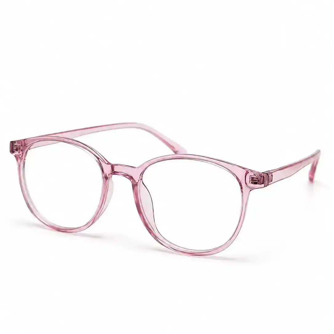 Dusty pink round full-rim frame with a smooth curved shape, a soft daily eyeglasses option for men & women.