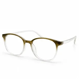 Olive-to-clear gradient round full-rim frame with a smooth circular shape, an everyday eyeglasses option for men & women.