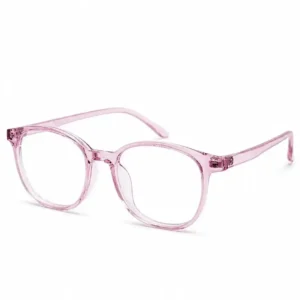 Translucent pink round full-rim frame with smooth curved edges, a soft daily eyeglasses option for men & women.