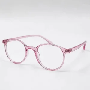 Translucent pink round full-rim frame with a soft, lightweight build, a chic daily eyeglasses option for men & women.