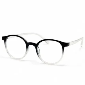 Black-to-clear gradient round full-rim frame with a soft fade finish, a versatile daily eyeglasses option for men & women.