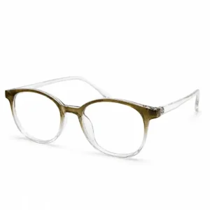 OP-0247 translucent olive green to clear gradient Wellington round plastic eyeglasses frame with smooth transparent temples for men and women.