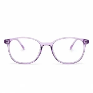 OP-0248 translucent crystal purple round plastic eyeglasses frame with smooth matching temples for men and women.