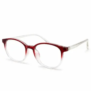 OP-0251 vibrant red to clear gradient Wellington round plastic eyeglasses frame with smooth transparent temples for men and women.