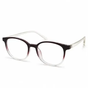 OP-0252 deep plum purple to clear gradient Wellington round plastic eyeglasses frame with smooth transparent temples for men and women.