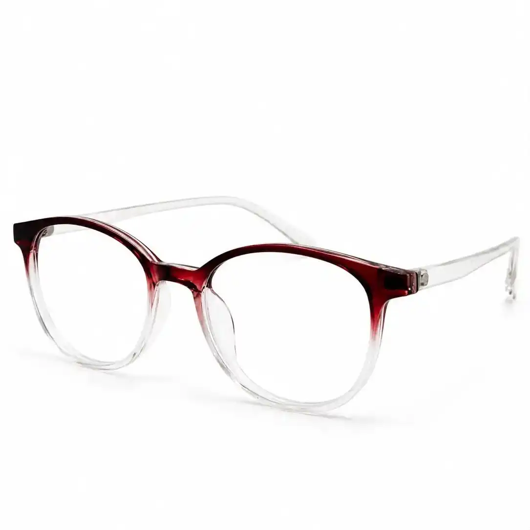 Wine-to-clear gradient round full-rim frame with a soft fade finish, a bold daily eyeglasses option for men & women.