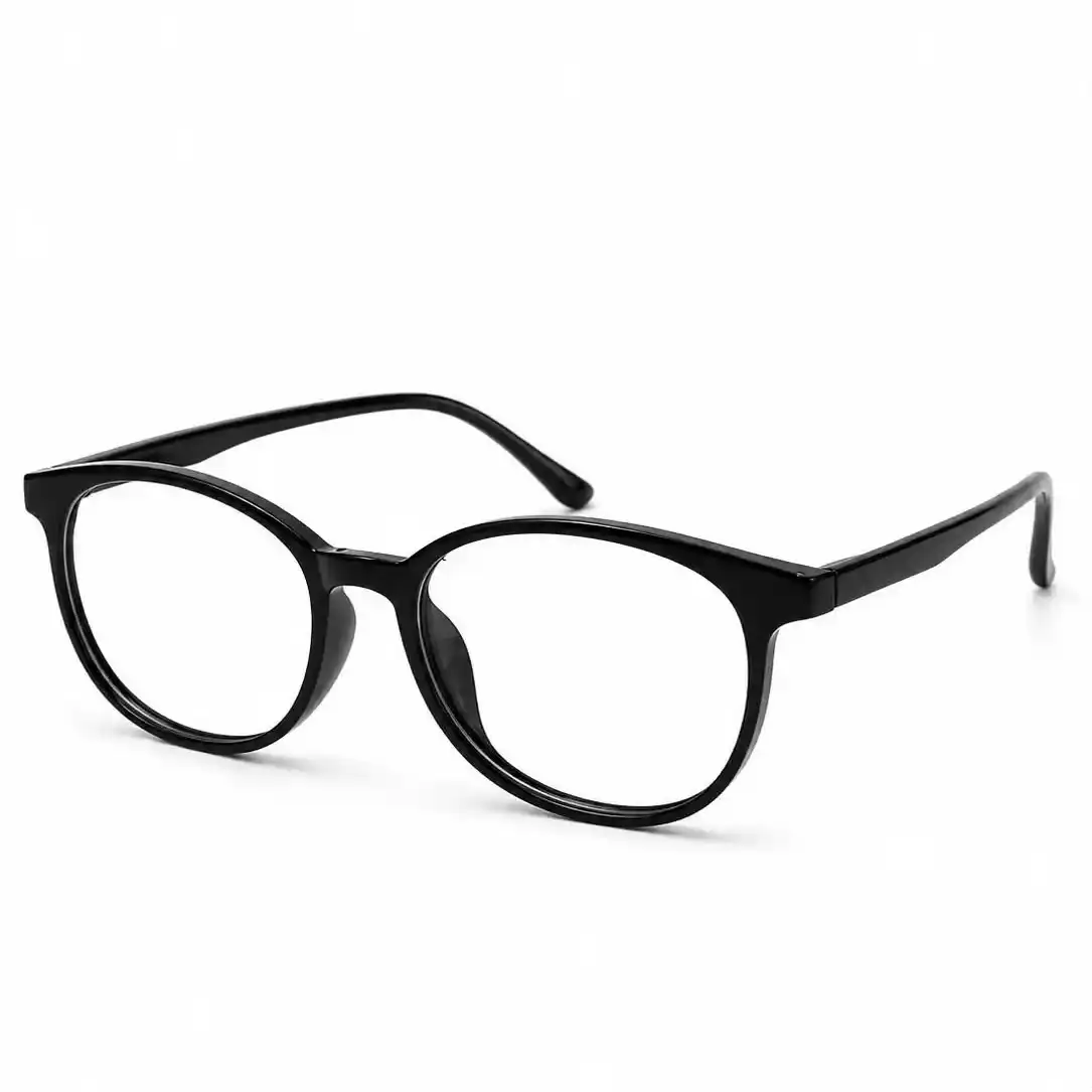 Glossy black round full-rim frame with clean, simple lines, a classic daily eyeglasses option for men & women.