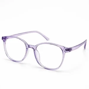 Translucent purple round full-rim frame with a soft square-round shape, a stylish daily eyeglasses option for men & women.