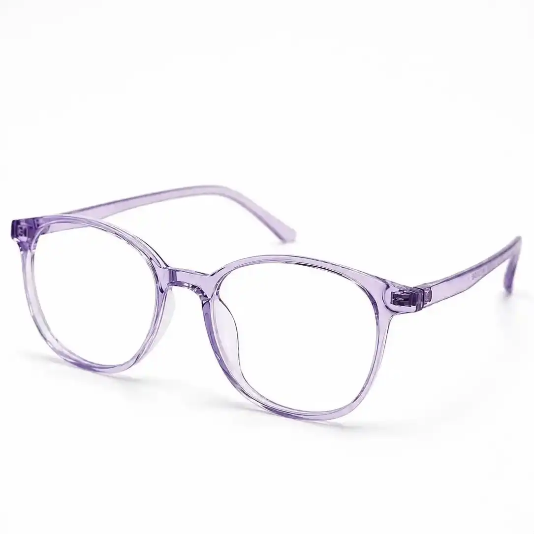 Translucent purple round full-rim frame with a soft square-round shape, a stylish daily eyeglasses option for men & women.