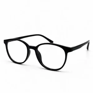 Classic glossy black round full-rim frame, a simple everyday eyeglasses style for men & women.