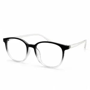 Black-to-clear gradient round spectacles with a full acetate rim, a versatile daily wear frame for men & women.