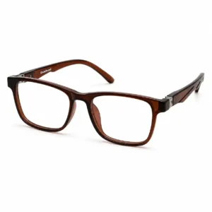 OP-0264 translucent chocolate brown rectangular square plastic eyeglasses frame with textured temples for kids, boys, and girls.