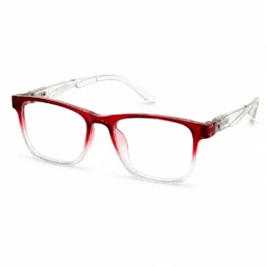OP-0266 vibrant red to clear gradient rectangular square plastic eyeglasses frame with clear textured temples for kids, boys, and girls.