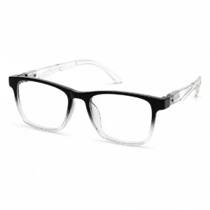 OP-0267 black to clear gradient rectangular square plastic eyeglasses frame with transparent textured temples for kids, boys, and girls.