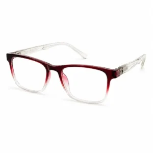 OP-0268 deep wine red to clear gradient rectangular square plastic eyeglasses frame with clear textured temples for kids, boys, and girls.