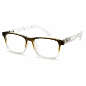 OP-0272 translucent olive green to clear gradient rectangular square plastic eyeglasses frame with clear textured temples for kids, boys, and girls.