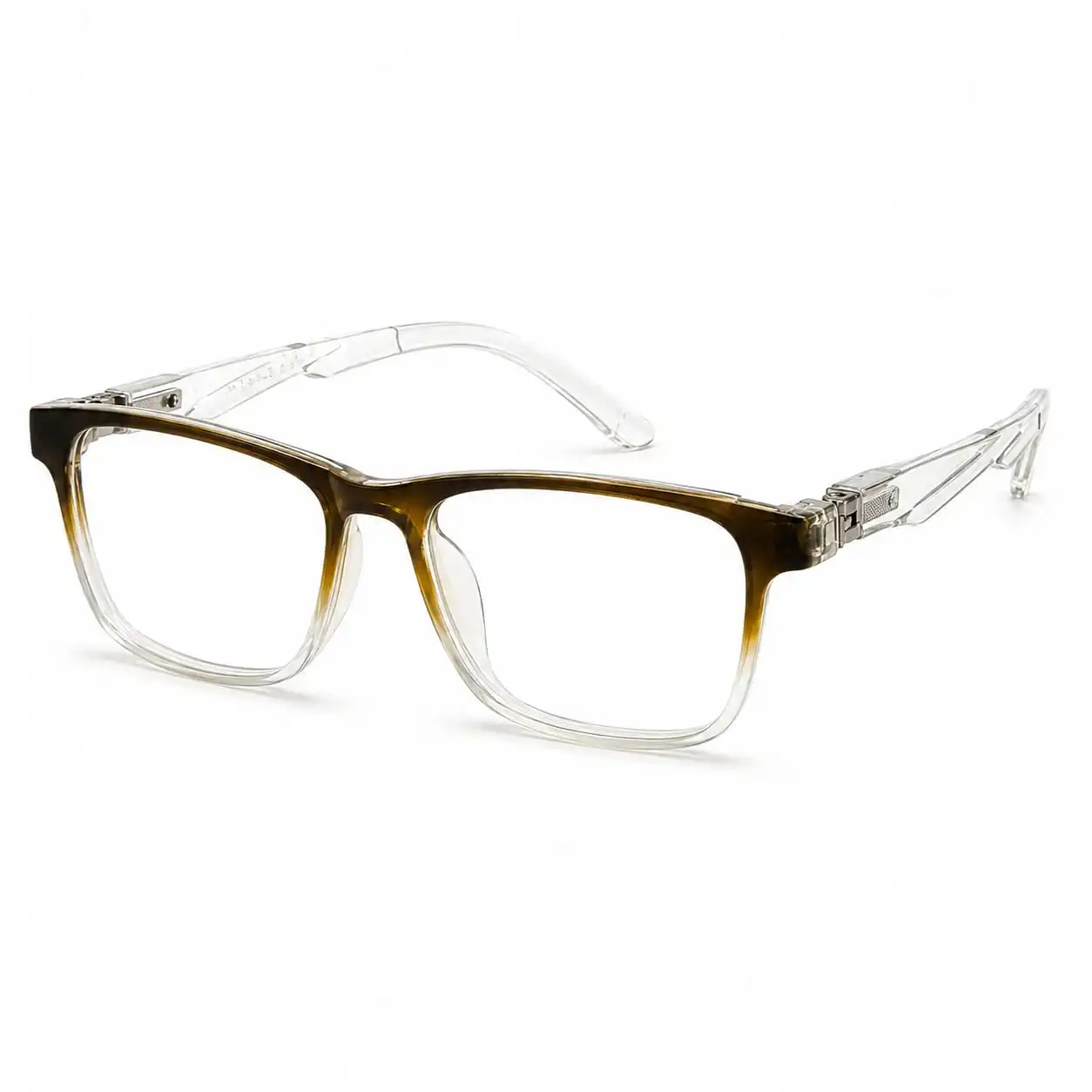OP-0272 translucent olive green to clear gradient rectangular square plastic eyeglasses frame with clear textured temples for kids, boys, and girls.