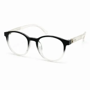 OP-0277 black to clear gradient round plastic eyeglasses frame with textured transparent temples for kids, boys, and girls.