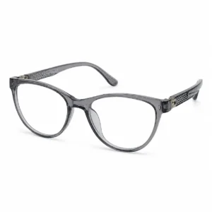 OP-0283 translucent smoke grey soft oval rectangular plastic eyeglasses frame with textured grid temples for kids, boys, and girls.
