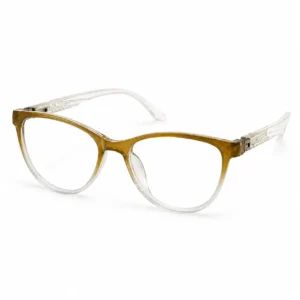 OP-0285 translucent olive green to clear gradient soft oval rectangular plastic eyeglasses frame with textured clear temples for kids, boys, and girls.