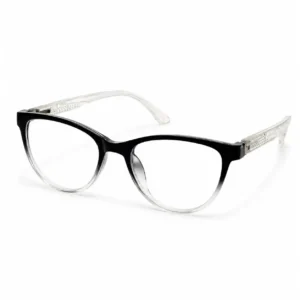 OP-0286 black to clear gradient soft oval rectangular plastic eyeglasses frame with textured transparent temples for kids, boys, and girls.