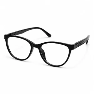 OP-0287 jet black soft oval rectangular plastic eyeglasses frame with textured grid temples for kids, boys, and girls.