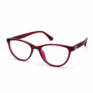 OP-0290 translucent deep wine red soft oval rectangular plastic eyeglasses frame with textured grid temples for kids, boys, and girls.