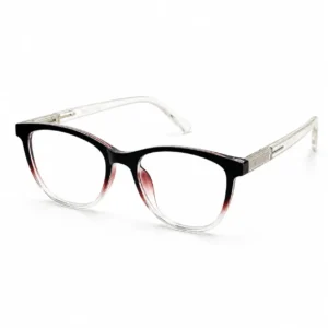 OP-0295 deep wine red to clear gradient soft oval rectangular plastic eyeglasses frame with transparent metal-core temples for women.