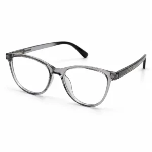 OP-0299 translucent smoke grey soft oval rectangular plastic eyeglasses frame with silver temple accents for Men.