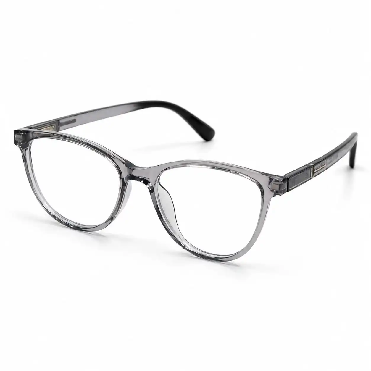 OP-0299 translucent smoke grey soft oval rectangular plastic eyeglasses frame with silver temple accents for Men.