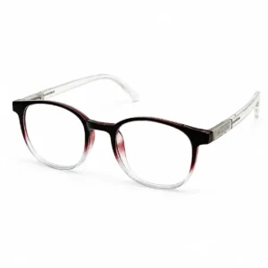 OP-0304 deep burgundy wine to clear gradient soft oval rectangular plastic eyeglasses frame with clear core-wire temples for women.
