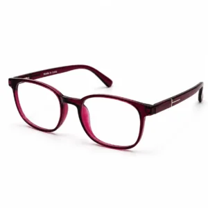 OP-0305 translucent deep magenta pink soft oval rectangular plastic eyeglasses frame with silver T-hinge accents for women.