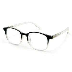 OP-0306 black to clear gradient soft oval rectangular plastic eyeglasses frame with transparent metal-core temples for Men.