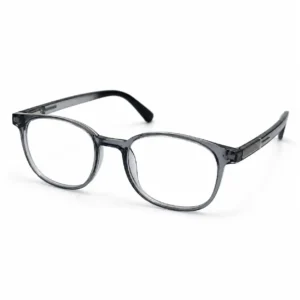 OP-0308 sleek translucent grey soft oval rectangular plastic eyeglasses frame with silver temple accents for Men.