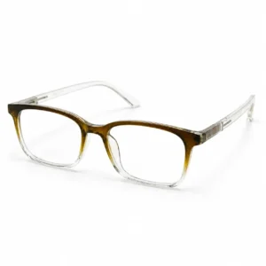 OP-0318 translucent olive green to clear gradient rectangular plastic eyeglasses frame with transparent temples for Men & Women.