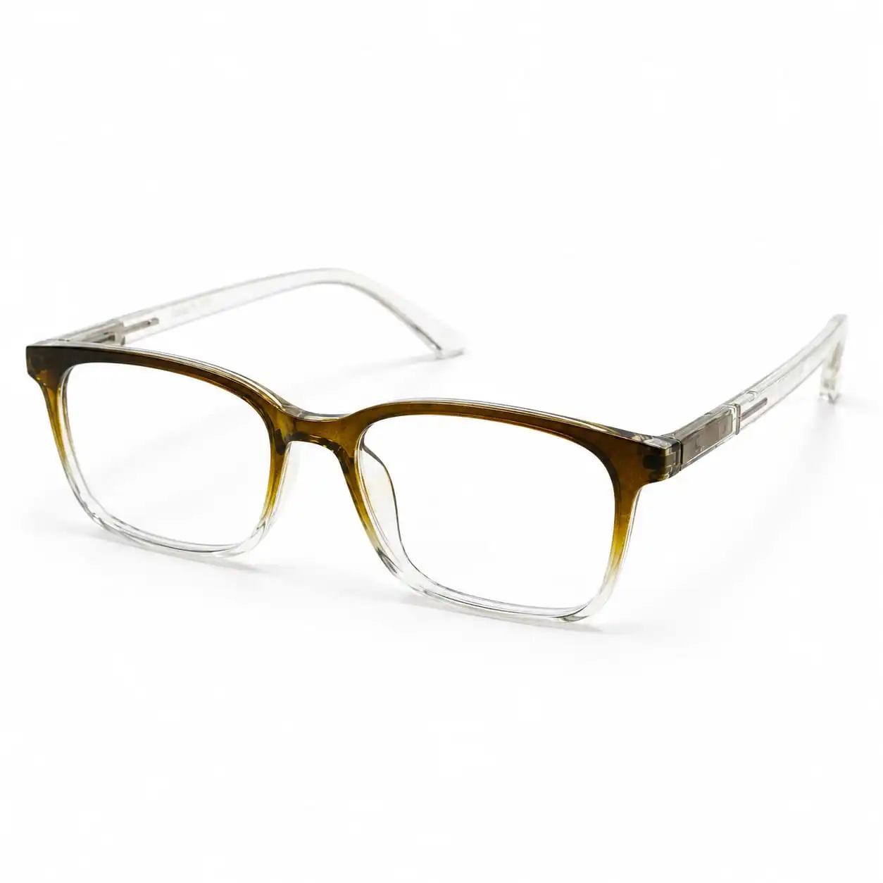 OP-0318 translucent olive green to clear gradient rectangular plastic eyeglasses frame with transparent temples for Men & Women.