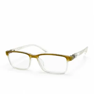 OP-0323 translucent olive green to clear gradient rectangular plastic eyeglasses frame with patterned clear temples for Men & Women.