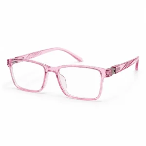 OP-0324 translucent clear blush pink rectangular plastic eyeglasses frame with patterned temple details for women