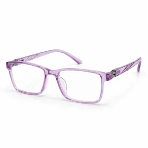 OP-0325 crystal clear light purple rectangular plastic eyeglasses frame with textured temple arms for Men & Women.